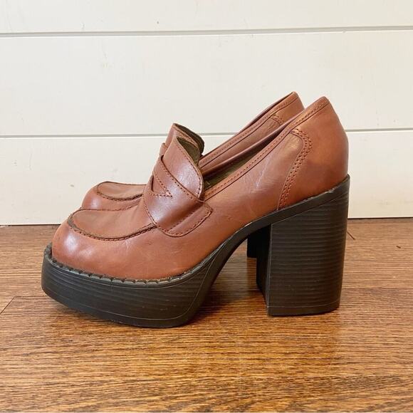 Candies | Vintage Y2K 2000’s Platform Brown Leather Loafers Size 8.5 - Picture 1 of 11